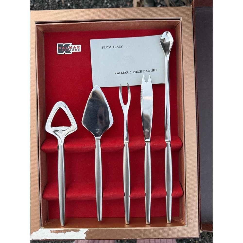 Kalmar Designs 5 Piece Bar Set Vintage Mid Century Modern Stainless Steel Italy